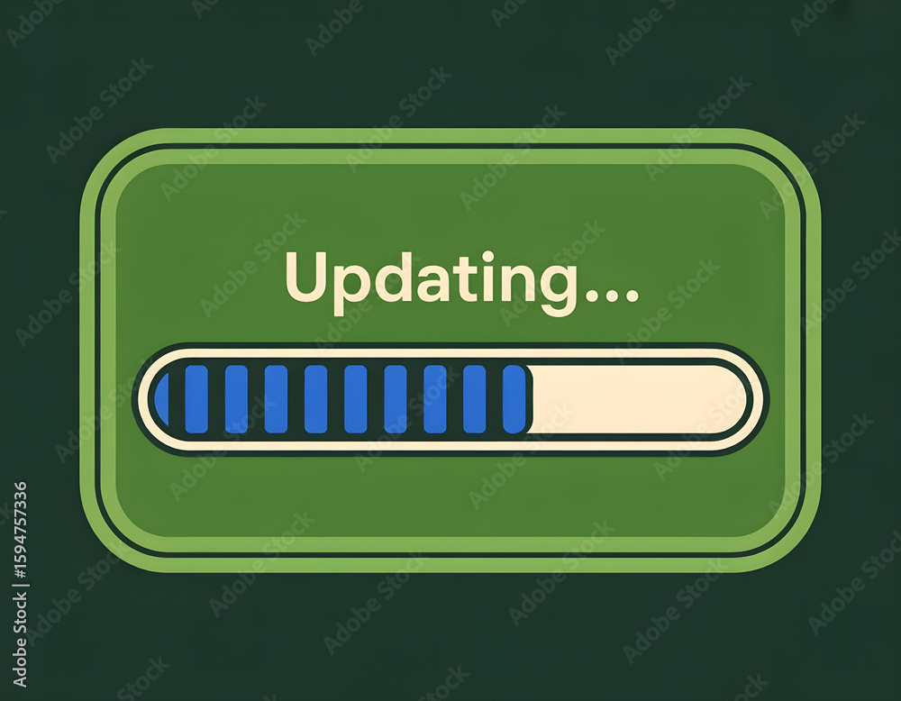 Wall mural loading screen template featuring blue progress indicator and updating text
