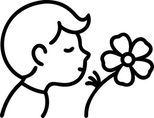 Flower's Essence: An outline illustrates a person taking a peaceful moment to enjoy a flower's fragrance, conveying a sense of tranquility, nature's beauty and simple pleasure.