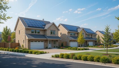 Obraz premium Eco-Friendly Suburban Homes with Solar Panels
