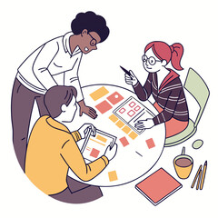 Diverse Team Brainstorming Project Strategy at Round Table