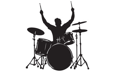 Drummer Silhouette Vector  Rock Band Drum Kit Illustration Art