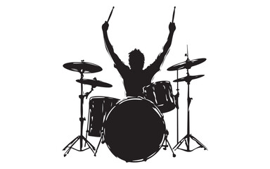 Drummer Silhouette Vector  Rock Band Drum Kit Illustration Art