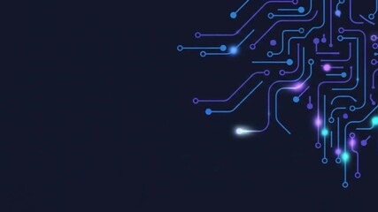 A glowing blue and purple circuit board design symbolizes the interconnectedness of digital networks and modern technology - Powered by Adobe
