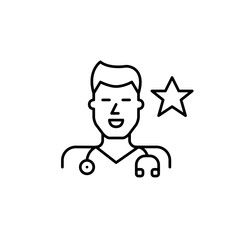 Doctor with stethoscope and star. Healthcare and medication, top-rated services. Pixel perfect, editable vector icon