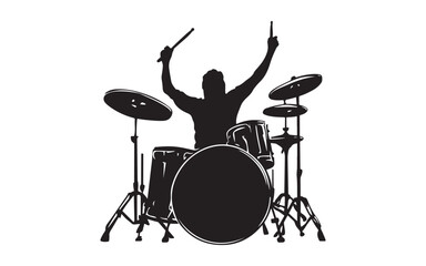 Drummer Silhouette Vector  Rock Band Drum Kit Illustration Art