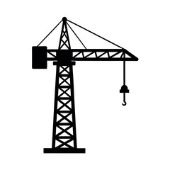 Tower crane construction equipment with tall structure Silhouette Vector illustration