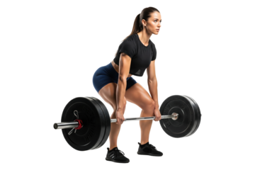 Focused Female Athlete Preparing for Deadlift with Barbell in Gym