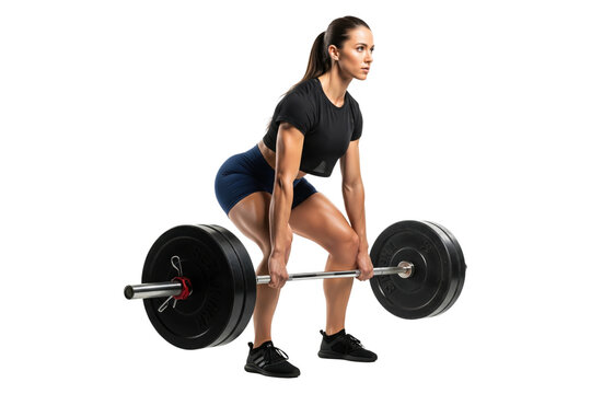 Focused Female Athlete Preparing for Deadlift with Barbell in Gym - Powered by Adobe