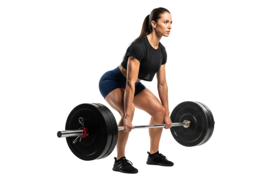 Focused Female Athlete Preparing for Deadlift with Barbell in Gym - Powered by Adobe