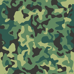 Fototapeta premium Green camouflage seamless pattern. Fabric textile print template. Vector camo military background