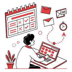 Person Using Laptop Computer Planning Schedule with Calendar and Emails