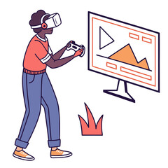 Person Wearing Vr Headset Playing Video Game on Computer