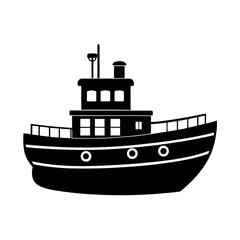 Obraz premium Powerful tugboat pushing and pulling ships Silhouette Vector illustration