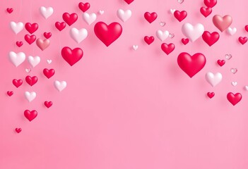 Pink background filled with falling hearts, Valentine's Day concept,  stock,  photo