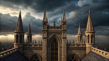 Obraz premium Majestic Cathedral A High-Angle Shot Showcasing Sharp Spires and Intricate Arches