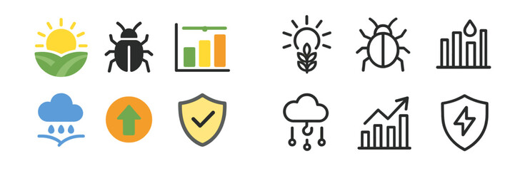 Visual representation of agricultural concepts like growth, pest control, and weather patterns for analysis and decision-making in farming