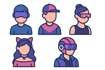 Young adults engaged in a futuristic gaming experience showing diverse styles and VR technology with colorful outfits in a digital setting