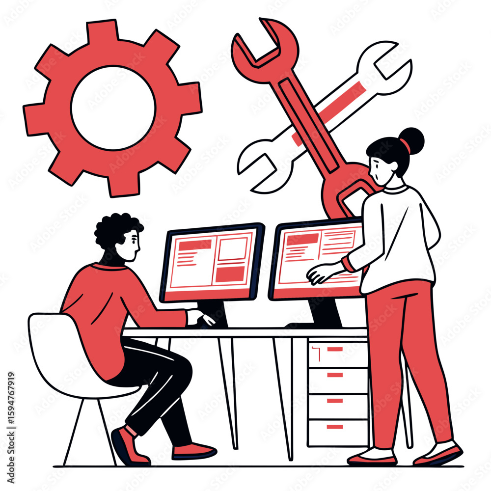 Poster two software developers collaborating on a project