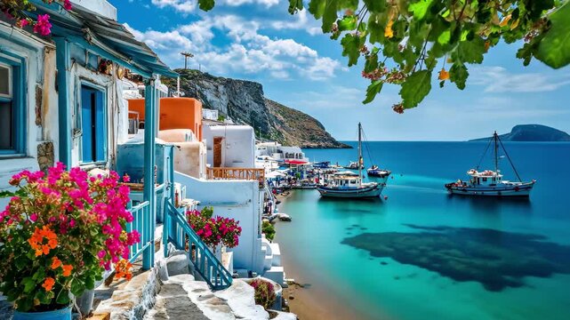 Exploring the vibrant Klima village on Milos island during a sunny summer day, Summer in greek island, Klima village Milos island Greece