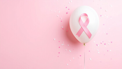 pink ribbon on a white air balloon, breast cancer awareness month