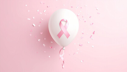 pink ribbon on a white air balloon, breast cancer awareness month