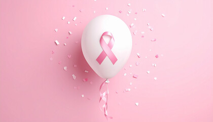pink ribbon on a white air balloon, breast cancer awareness month