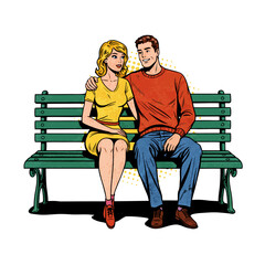 Couple sitting closely on a green bench in a casual moment  