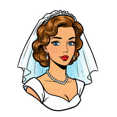 Bride with pearl necklace and earrings in vintage pop art style  