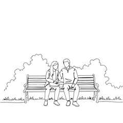 Couple sitting together on a park bench surrounded by greenery  