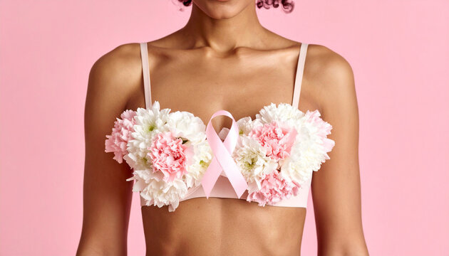 Woman in the flower bra, breast month awareness month photo