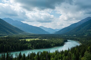 Naklejka premium Breathtaking Mountain Watershed Landscape