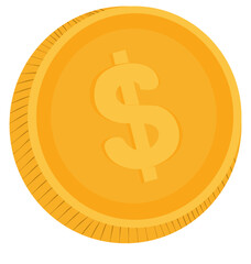 Single gold coin with dollar sign, front view