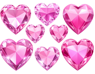  Watercolor Pink Crystal Hearts with Soft Sparkles, isolated PNG