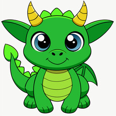 Obraz premium cute green dragon vector kawaii