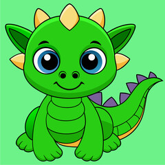 Obraz premium cute green dragon vector kawaii