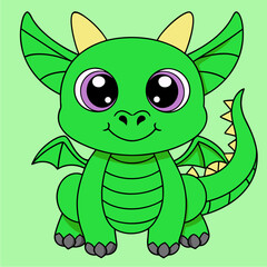 Fototapeta premium cute green dragon vector kawaii