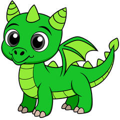 Obraz premium cute green dragon vector kawaii