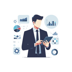 businessman holding a tablet and analyzing data