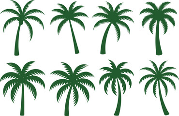Green Palm Tree Silhouette Vector Set Collection of Tropical Coconut Trees Icons for Beach, Summer, Nature, and Travel Design