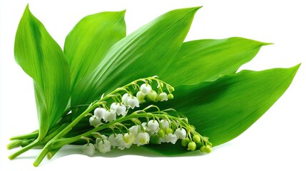 Obraz premium Close-up of lily of the valley flowers and leaves.