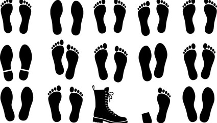 Footprints human shoes icon. Set of footprint silhouettes. Human footsteps icon. Vector illustration
