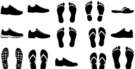 Footprints human shoes icon. Set of footprint silhouettes. Human footsteps icon. Vector illustration
