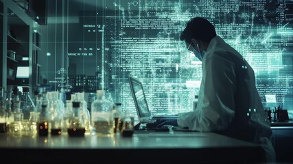 Scientist analyzing chemical data and formulas in a modern laboratory environment, chemical formula and data processing over scientists doing experiment - Powered by Adobe