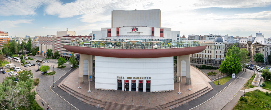 National Theatre of Bucharest. Aerial view of this cultural landmark from Bucharest, Romania, next to Univeristatii Square. Theatres in Romania.