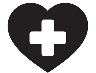 MEDICAL PLUS SIGN WITH HEART SILHOUETTE