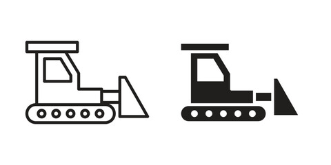 Bulldozer icon vector, solid illustration, pictogram isolated color editable