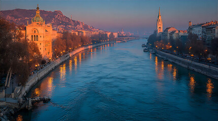sunset over the river