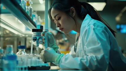 Medical scientist conducts tests for a promising new vaccine in a laboratory environment, medical scientist is testing a new vaccine - Powered by Adobe