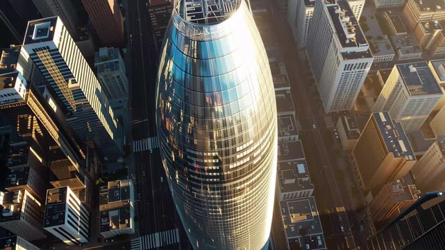 Stunning aerial view of Salesforce Tower surrounded by San Francisco skyline at sunset, Aerial view Salesforce Tower skyscraper San Francisco USA