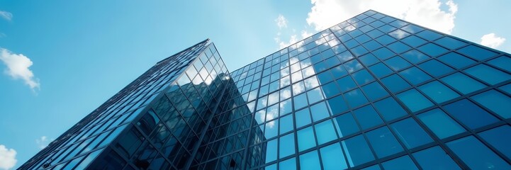 A modern tall office building with glass windows and a reflective exterior facade, architecture, tower, skyscraper